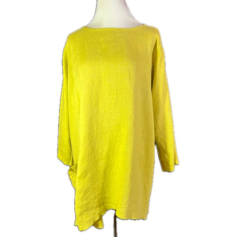 CTC Linens Size L Chartreuse Yellow-Green Tunic Top Lagenlook Pocket